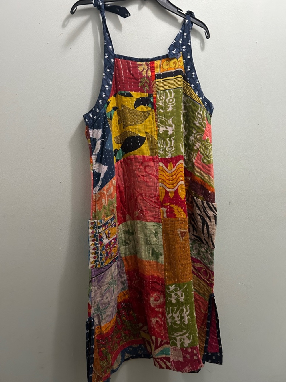 Reversible KANTHA cotton Vibrant Patchwork Sundress- Multicolor - Picture 9 of 10